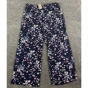 J Jill Navy Floral Wide Leg Pants Small Elastic Waist Lightweight Casual Coastal